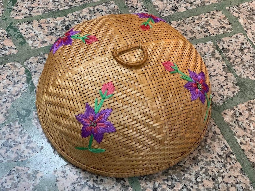 木師傅---圓形竹編繡花桌罩(直徑35cm)(露營食物罩 野餐)